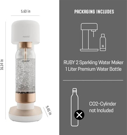 Mysoda Ruby 2 Silent Soda Maker with1L Bottle - High Quality - White Copper