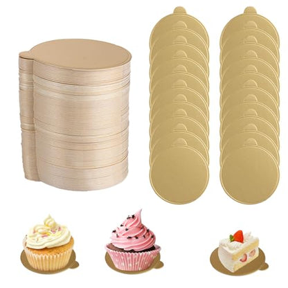 CYEAH 400 Pcs Mini Cake Boards, 3 inch Round Golden Mousse Cake Boards, Mini Cakes Bases Cakes Cardboard for Cupcake Dessert Displays, Circle Cardboards Dessert Boards Pastry Base - Grease Proof