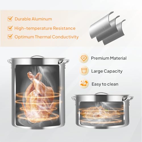 ROVSUN 30QT Turkey Fryer & 10QT Fish Fryer Kit w/ 55,000BTU Propane Stove, Aluminum Outdoor Deep Fryer & Seafood Boiler Steamer w/Baskets, Thermometer, Marinade Injector, Turkey Rack & Rack Lifter