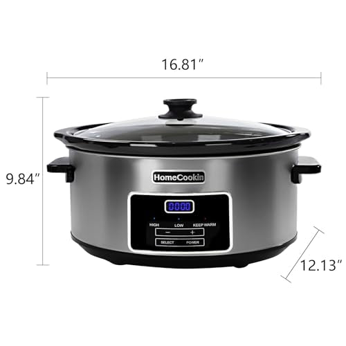 8-Quart Digital Programmable Slow Cooker with Timer - Small Kitchen Appliance for Family Dinners - Serves 10+ People - Heat Settings: Keep Warm, Low and High