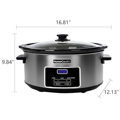 8-Quart Digital Programmable Slow Cooker with Timer - Small Kitchen Appliance for Family Dinners - Serves 10+ People - Heat Settings: Keep Warm, Low and High