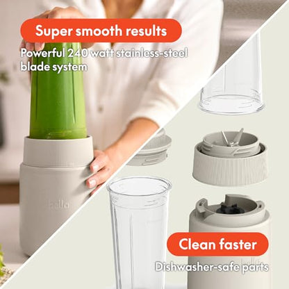 bella 6 Pcs Portable Rocket Blender, Juicer & Smoothie Maker, Press & Twist Design, EverGood™ & BPA Free Dishwasher Safe Parts, 4 Tip Stainless Steel Blade, Cord Wrap, 240 Watt Motor, Oatmilk