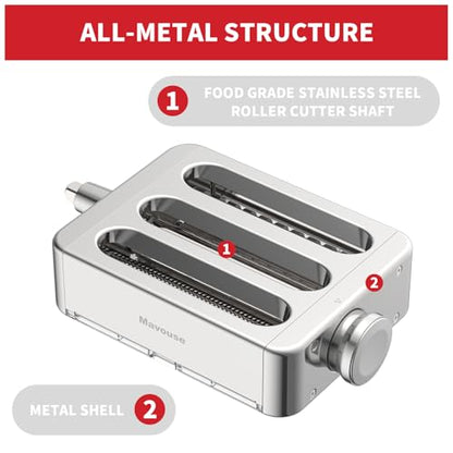 All Metal Pasta Attachment 3 In 1 Set For Kitchenaid Stand Mixer, Included Pasta Sheet Roller, Spaghetti Cutter, Fettuccine Cutter Maker Accessories And Cleaning Brush