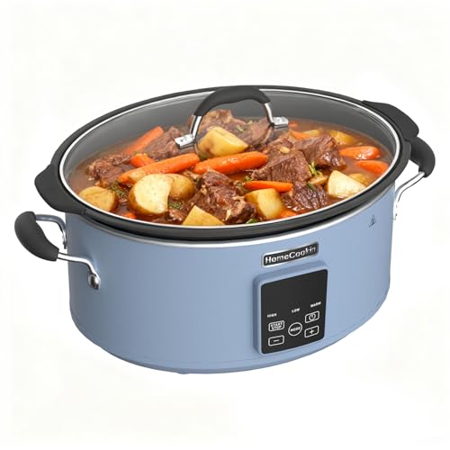 HOMECOOKIN Slow Cooker, Extra Large 10 Quart Programmable Slow Cookers with Timer, Dishwasher Safe Glass Lid & Crock, Kitchen Appliance for Families and Gatherings, Blue