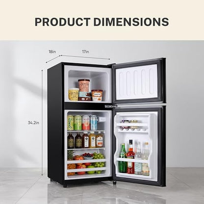 3.2 Cu.Ft Mini Fridge with Freezer, 2 Door Small Refrigerator with Adjustable Thermostat Energy-efficient Low Noise, Compact Fridge for Bedroom, Office, Dorm, Matte Black