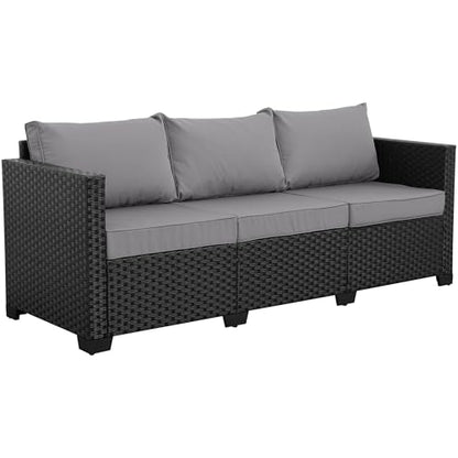 Rattan Star Patio Furniture Outdoor Couch Wicker Outdoor Furniture Patio Couch Deep Seat Sofa High Backrest with Waterproof Cover and Non-Slip Cushions, Grey