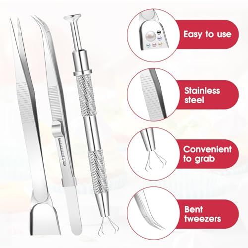 4pcs Sprinkles Tools for Cake Decorating, 4 Claw Sprinkle Pen Pearl Grabber Cake Decorating Tools Set Stainless Steel Cake Tweezers Pearl Sprinkle Spoon with Shovel Head Cake Cookie Cupcake Decoration