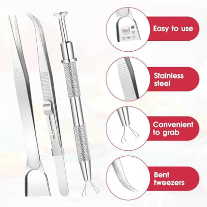 4pcs Sprinkles Tools for Cake Decorating, 4 Claw Sprinkle Pen Pearl Grabber Cake Decorating Tools Set Stainless Steel Cake Tweezers Pearl Sprinkle Spoon with Shovel Head Cake Cookie Cupcake Decoration