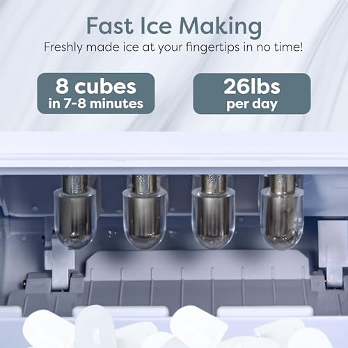 Igloo Portable Ice Maker with Scoop & Basket - Ice Maker with LED Control Panel & 1 Quart Water Tank- Ice Cube Maker Produces 26 Lbs Of Ice In 24 Hours with 8 Large or Small Cubes In 7-8 Minutes- Pink