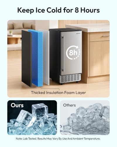 EUHOMY 15" Under Counter Ice Maker, 90lbs/24H, 24lb Bin, Gravity Drainage