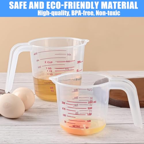 DTDNZKN 2 Pack Measuring Cup Set, Includes 250Ml (1-Cup), and 500Ml (2-Cup) Plastic Liquid Measuring Cups- Baking, Cooking, Mixing & Measuring Cups, Essential Kitchen Tools