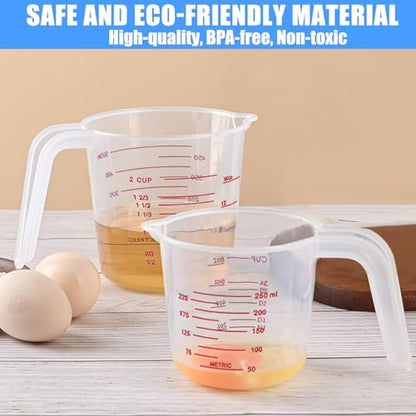 DTDNZKN 2 Pack Measuring Cup Set, Includes 250Ml (1-Cup), and 500Ml (2-Cup) Plastic Liquid Measuring Cups- Baking, Cooking, Mixing & Measuring Cups, Essential Kitchen Tools