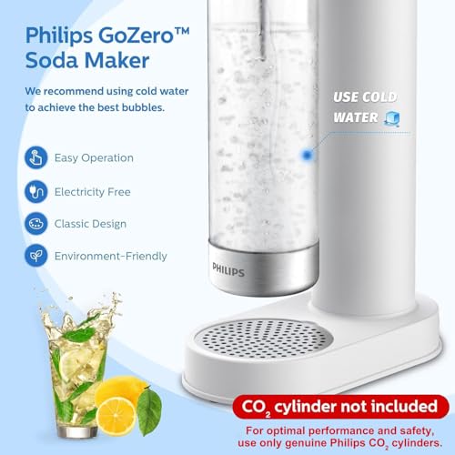 Philips Sparkling Water Maker, Soda Streaming Machine with Quick Twist Bottle, 1L BPA free PET Carbonating Bottle, Soda Maker Compatible with 60L CO2 Carbonator (NOT Included), ADD4902BKOQ/37