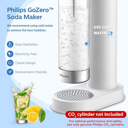 Philips Sparkling Water Maker, Soda Streaming Machine with Quick Twist Bottle, 1L BPA free PET Carbonating Bottle, Soda Maker Compatible with 60L CO2 Carbonator (NOT Included), ADD4902BKOQ/37