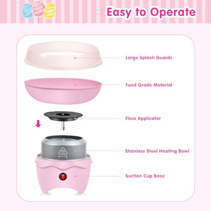 Cotton Candy Machine, Mini Cotton Candy Maker for Kids, Pink Vintage Candy Maker for Christmas Gift, Home, Birthday Family Party, Includes 20 Cotton Candy Sticks & Sugar Scoop