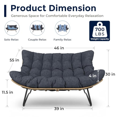 SWITTE Outdoor Patio Loveseat, Double Papasan Chair with Cushion, Charcoal