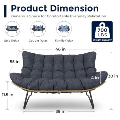 SWITTE Outdoor Patio Loveseat, Double Papasan Chair with Cushion, Charcoal
