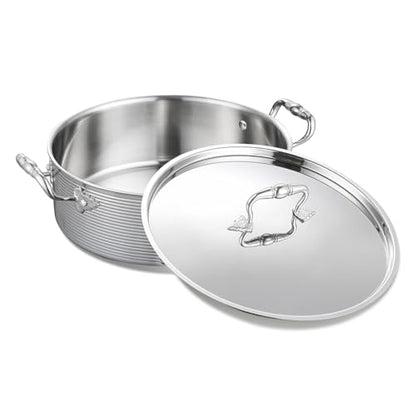 DELARLO Tri-Ply Stainless 7QT Braiser Pan With Steel Lid,Induction Saute pan Cooking Pot,Jumbo Cooker Deep Frying Pan 12 Inch,Dishwasher and Oven Safe,Compatible With All Cooktops Up to 650℉