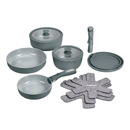 Cuisinart 13-Pc, ClickSmart Nonstick Detachable Handle Ceramic Cookware, Pots and Pans Set, Stackable Space-Saving Design, Compatible with All Stovetops, Induction & Oven Safe, PURELYCERAMIC