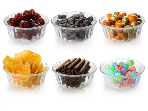 HillSpring Small Glass Bowls for Dessert, Snack, Fruit, or Nuts, 4.5" Textured Bowls Set for Kitchen Prep, 9.5 ounce Capacity Dip Bowls, Portion Control Bowls, Set of 6 (6)