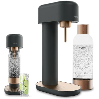 Mysoda Ruby 2 Sparkling Water Maker - Silent and Long-Lasting Aluminium Soda Maker with 1L Water Bottle - Without CO2 Cylinder - Black Copper