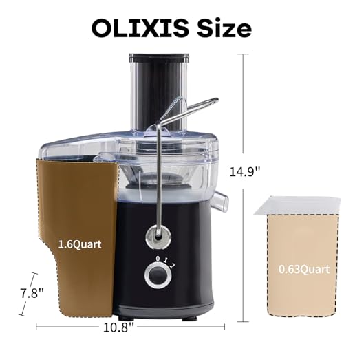 OLIXIS Centrifugal Juicer Machines, 480W Juice Extractor with 2.6" Feed Chute for Vegetable and Fruit, Electric Juicer with Dual-Speed Quick Juicing, Easy to Clean, BPA-Free, Black