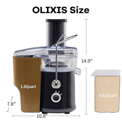 OLIXIS Centrifugal Juicer Machines, 480W Juice Extractor with 2.6" Feed Chute for Vegetable and Fruit, Electric Juicer with Dual-Speed Quick Juicing, Easy to Clean, BPA-Free, Black