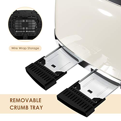 4 Slice Toaster Roter Mond Retro Stainless Steel with Bagel Defrost Cancel Function, 6 Browning Settings, Extre Wide Slot and Removable Crumb Tray, Cream, ST033