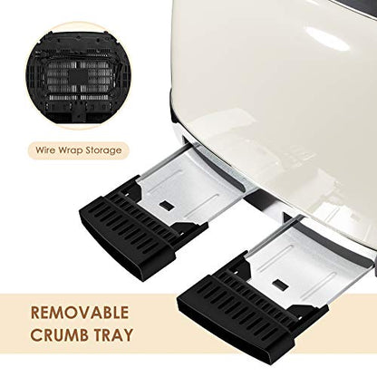4 Slice Toaster Roter Mond Retro Stainless Steel with Bagel Defrost Cancel Function, 6 Browning Settings, Extre Wide Slot and Removable Crumb Tray, Cream, ST033