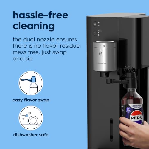 Sodastream Fountain |Soda Machine and Sparkling Water Maker Starter Kit (Silver/Black) With 60L CO2 Canister, Water Tank, 2 Flavor Connectors and Pepsi Zero Flavor