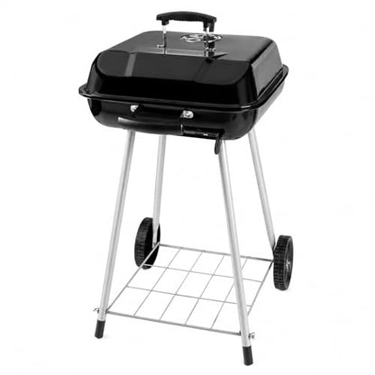 17.5 Inch Square Charcoal Grill with Wheels, Portable Outdoor BBQ Kettle
