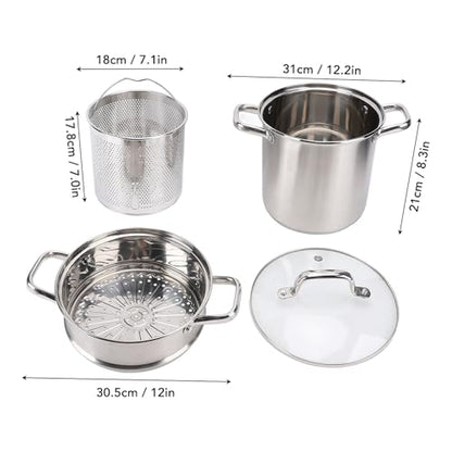 Luqeeg Premium Stainless Steel 20 Quart Stock Pot with Steam Basket, Inner Pot, Anti-Stick Finish, Thickened Composite Bottom, Dual Anti-Scald Handles