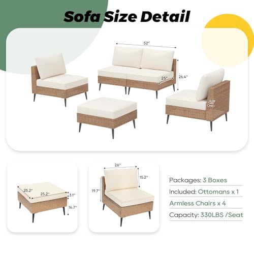LVUYOYO 5 Pieces Outdoor Patio Furniture Set, Wicker Sectional Sofa Couch