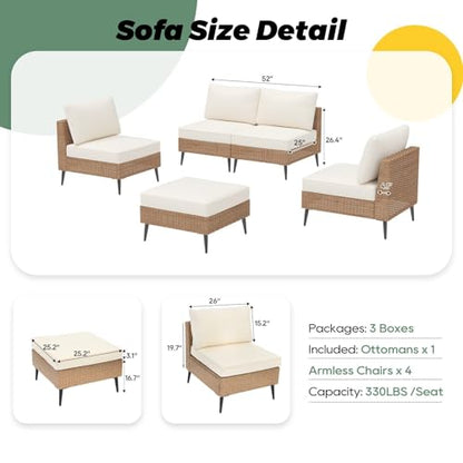LVUYOYO 5 Pieces Outdoor Patio Furniture Set, Wicker Sectional Sofa Couch