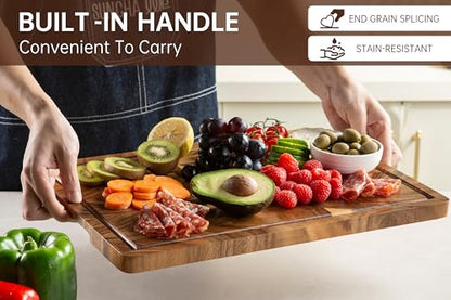 THETCHRY Walnut Cutting Boards for Kitchen, End Grain Wooden Chopping Board with Juice Groove, Charcuterie Butcher Block for Meal Prep & Serving with Gift Box, 16.5" x 11.6" x 0.8"