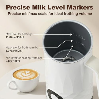 Milk Frother and Steamer, 4 in 1 Electric Milk Frother, 11.8oz Automatic Hot and Cold Foam Maker and Milk Warmer for Latte, Cappuccino, Hot Chocolate, Dishwasher Safe