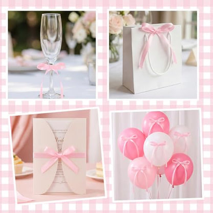 30 Pack Bow Cake Toppers Pink Ribbon Bows for Cake Coquette Themed Bow Cupcake Toppers Pink Bow Birthday Decorations for Baby Shower, Bridal, Engagement, Wedding, Bachelorette Party Decoration