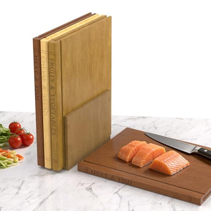 Book Cutting Board Set with Wooden Stand-Wooden Kitchen Cutting Boards That Look Like Books for Vegetables Cheese Meat,3pcs Chopping Board Gift Set for Home Cooks & Kitchen Decor
