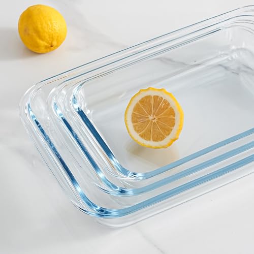 High Borosilicate Glass Baking Tray 3-Piece Set, 2.3 Quarts+1.6 Quarts+1.0 Quarts Rectangular Glass Baking Dish Container for Microwave and Oven, Suitable for Cooking, Baking Bread, Cakes and Meals