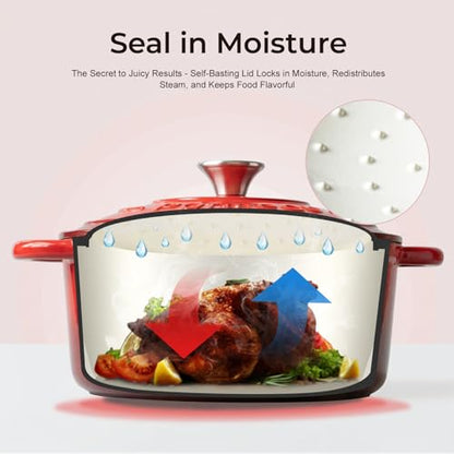 Parmedu 5.5QT Enameled Cast Iron Dutch Oven for Sourdough Bread Baking, Easy Cleaning, Versatile for Stewing, Roasting, Braised Chicken, Soup & More