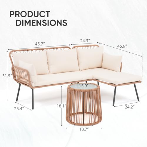Verano Garden Patio Furniture Set, 3 Piece Wicker Conversation Sofa Set