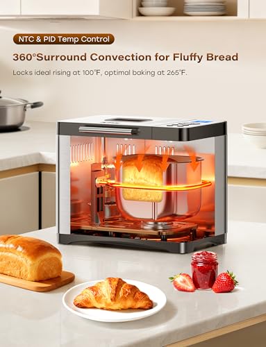 KBS 19-in-1 Programmable Bread Maker, 2LB Bread Machine with Healthy Ceramic Pan, Stainless Steel Bread Maker Machine with 15H Timer& 1H Keep Warm, Sourdough, Gluten Free, 3 Crust Colors, 53 Recipes