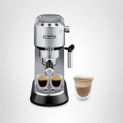 De’Longhi Dedica Espresso Machine with Manual Milk Frother, 15-Bar Pump & Adjustable Tray - Home Barista Coffee Maker for Espresso, Latte, Cappuccino & Iced Coffee - Italian Stainless Steel Design