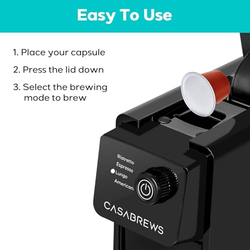 CASABREWS CM7036E Espresso Machine for Nespresso Original Pods, 20 Bar Compact Capsule Coffee Machine with 21 oz Removable Water Tank and 4 Brewing Modes, Mini Espresso Maker for Home or Office, Black