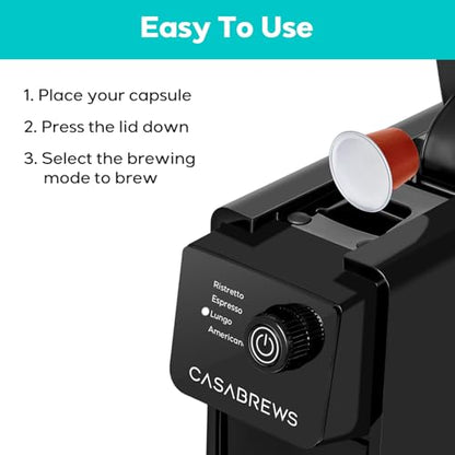 CASABREWS CM7036E Espresso Machine for Nespresso Original Pods, 20 Bar Compact Capsule Coffee Machine with 21 oz Removable Water Tank and 4 Brewing Modes, Mini Espresso Maker for Home or Office, Black
