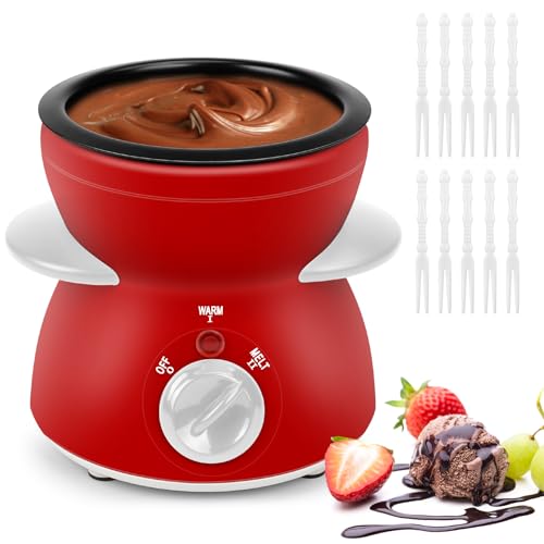 Mini Chocolate Melting Pot, Chocolate Fondue Fountain, 8.79OZ Warmer Machine for Milk Chocolate, Cheese, Butter, Candy (Red)