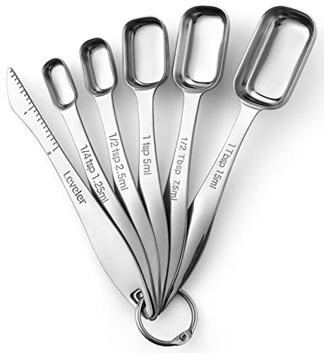 Spring Chef Stainless Steel Measuring Spoons Set of 6 with Leveler, Rectangular Metal Teaspoon & Tablespoon Measuring Spoons for Dry & Liquid Ingredients - Nesting Kitchen Gadgets For Baking & Cooking