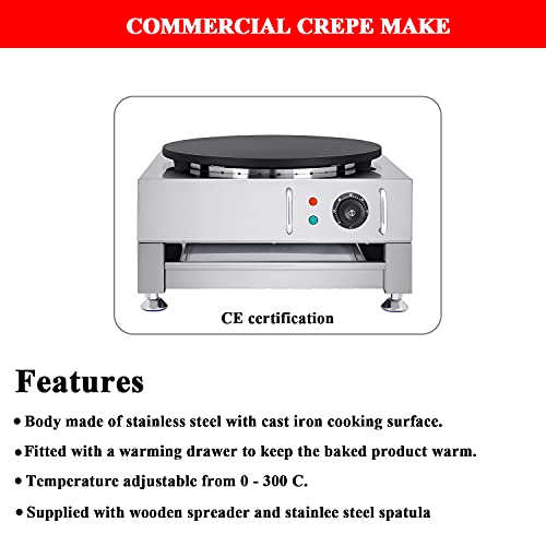 Electric Crepe Maker 16 Inch Large Pancake Machine Crepes Griddle With Wooden Spreader And Spatula