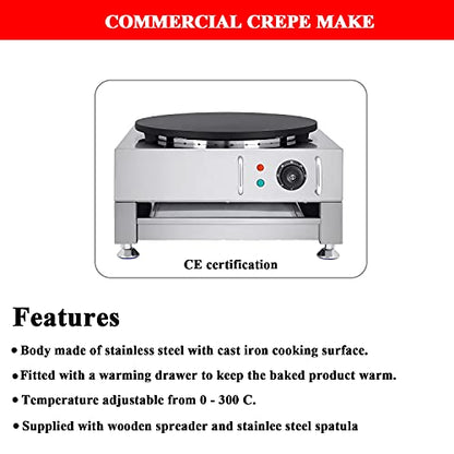 Electric Crepe Maker 16 Inch Large Pancake Machine Crepes Griddle With Wooden Spreader And Spatula