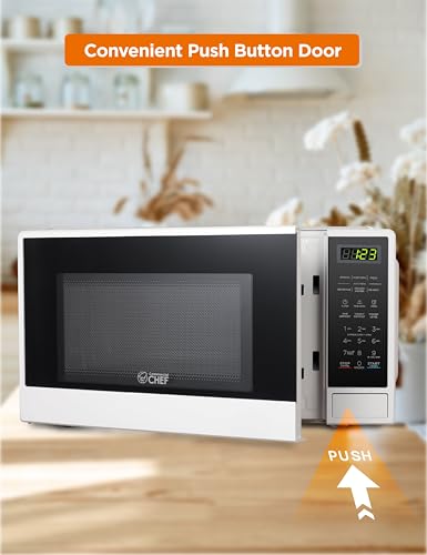 Commercial Chef 1.1 Cu. Ft. Countertop Microwave Oven, Touch Controls with Digital LED Display, 1100W Microwave, Push Button Door, 10 Power Levels, CHCM11100W, White